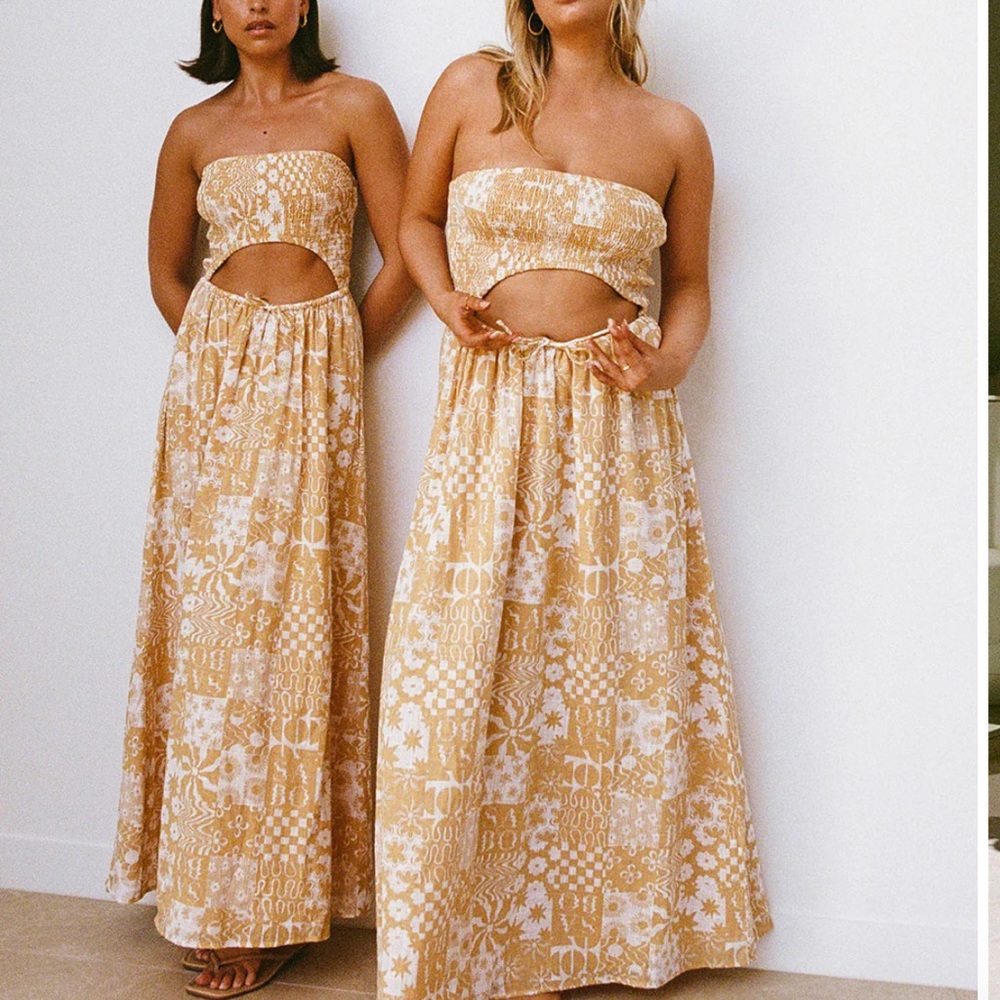 SABO Skirt Boracay Strapless Maxi Dress in Yellow and White